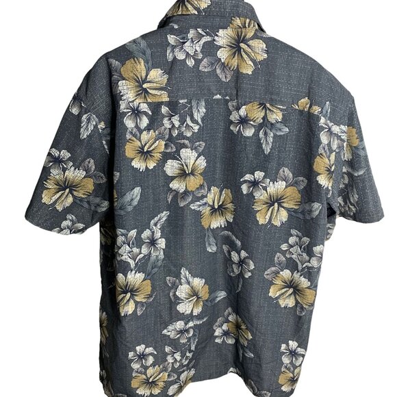 Milano Bay Button Up Hawaiian Camp Shirt XL Grey Floral Short Sleeves Pocket - Picture 4 of 6